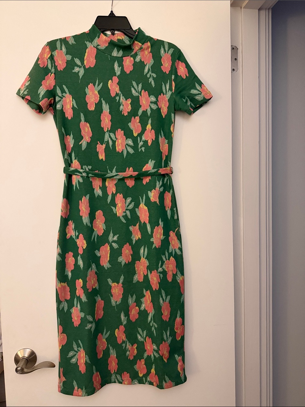 Zara Green Midi Dress with Coral Pink Floral Print